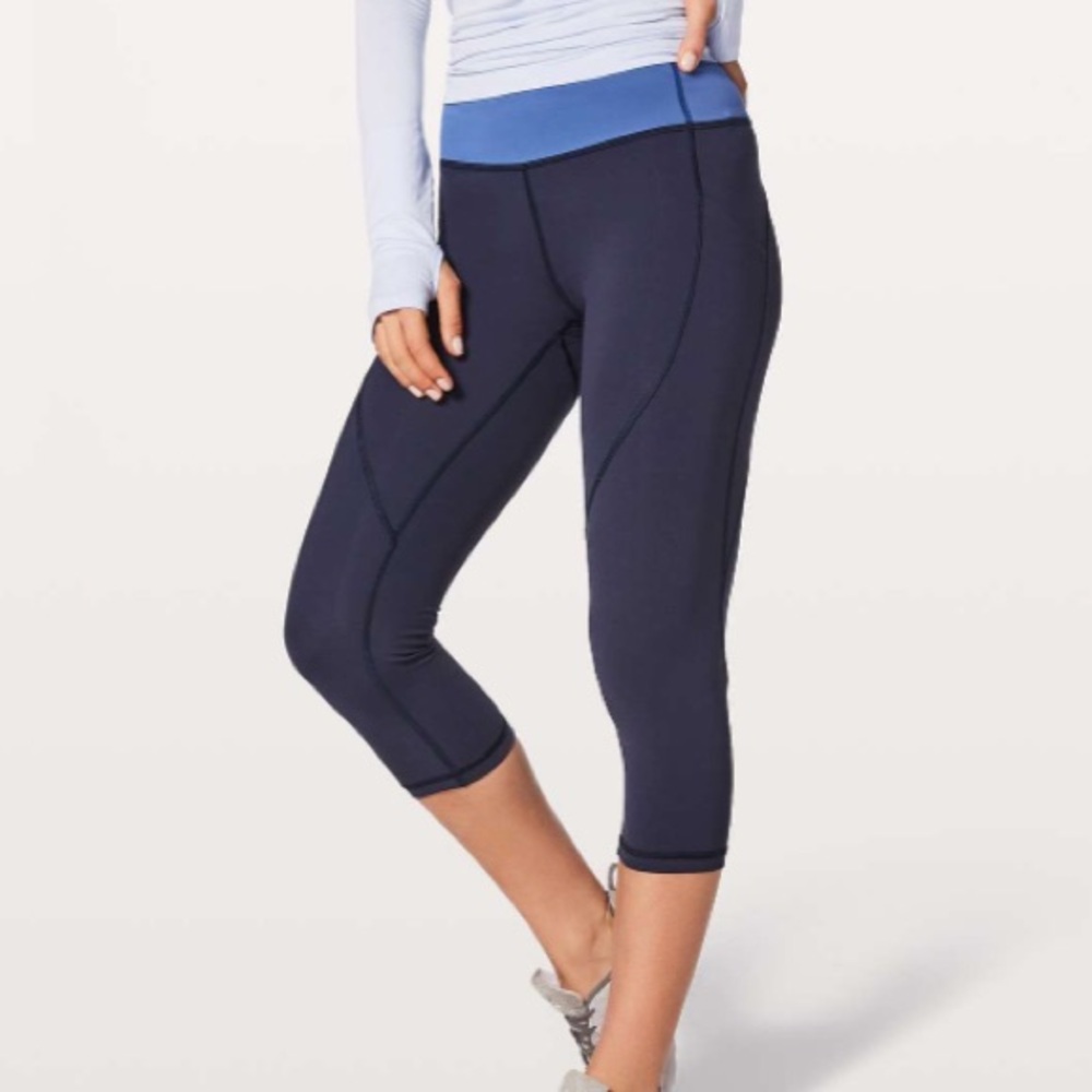 Lululemon Navy Blue / Blue Color Block Leggings | Size 4, 19” Inseam